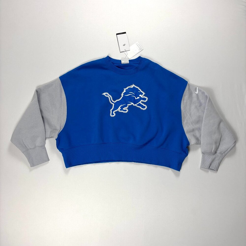 Detroit Lions Nike Womens NWT Oversized Crewneck Sweatshirt Blue Sz M Cropped